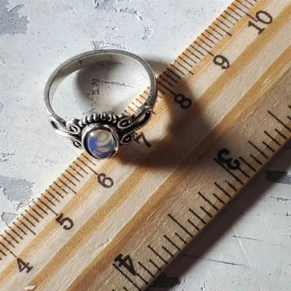 Artisan India Opalite 925 Sterling Silver Plated Gemstone Ring Size 7.5 - Picture 6 of 9